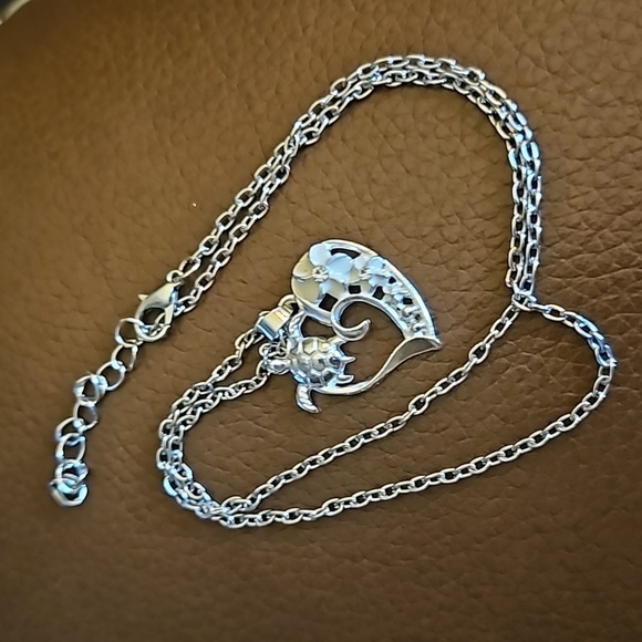 Mermaidcore Turtle Floral Heart Pendant Chain Necklace - Picture 3 of 5